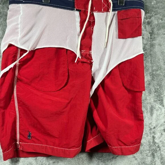 Polo Ralph Lauren Swim Trunks Mens Medium Red Board Shorts Pocket Beach Pool - Picture 14 of 15